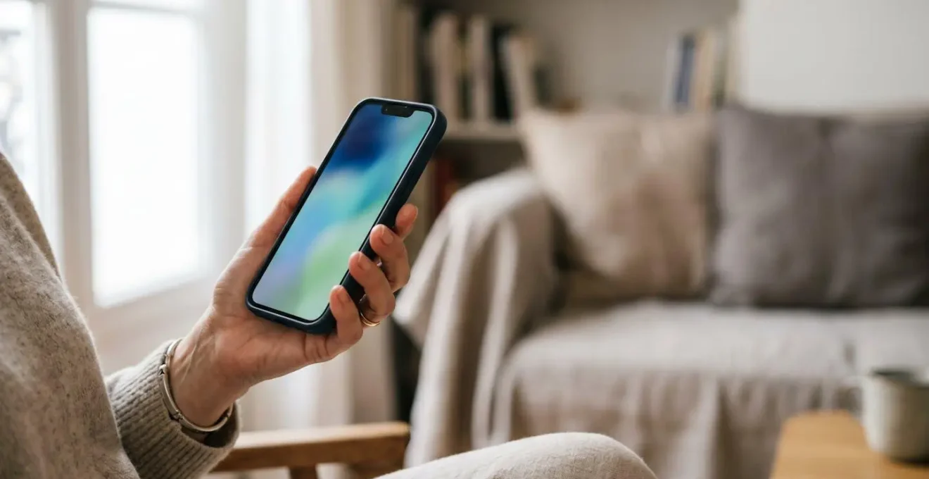Main tenant un smartphone affichant l'application Mon Espace Santé avec le profil médical d'un enfant