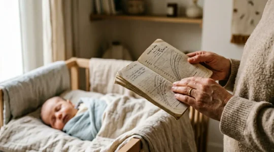 Carnet de santé ouvert montrant des courbes de croissance avec ambiance rassurante et lumineuse