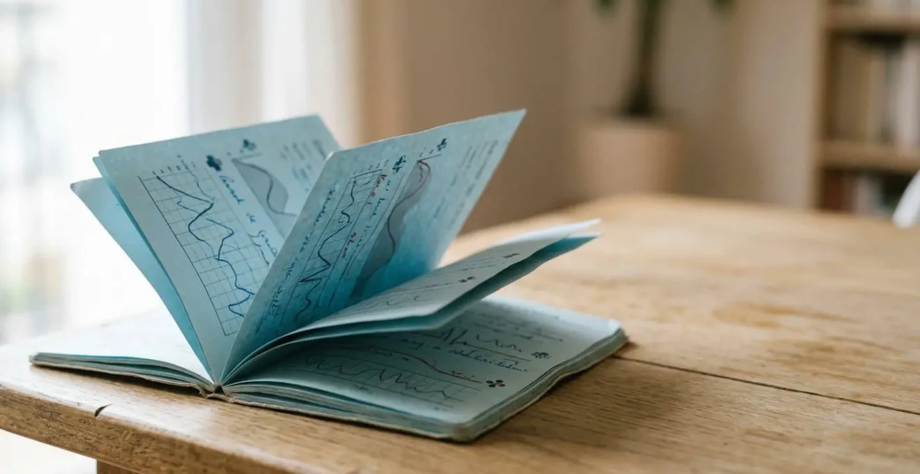 Carnet de santé français ouvert sur une table avec des pages de courbes de croissance et de vaccination