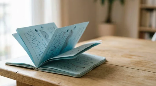 Carnet de santé français ouvert sur une table avec des pages de courbes de croissance et de vaccination