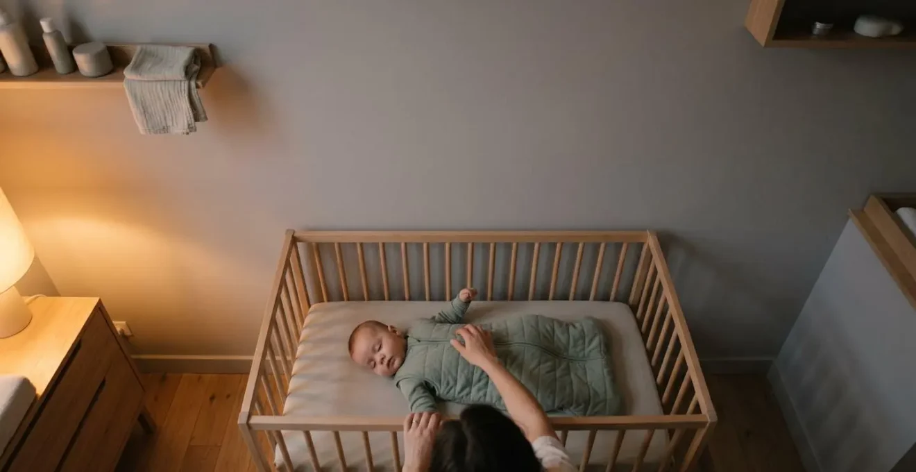 Parent et bébé dans un moment de rituel du soir avec lumière tamisée et atmosphère apaisante