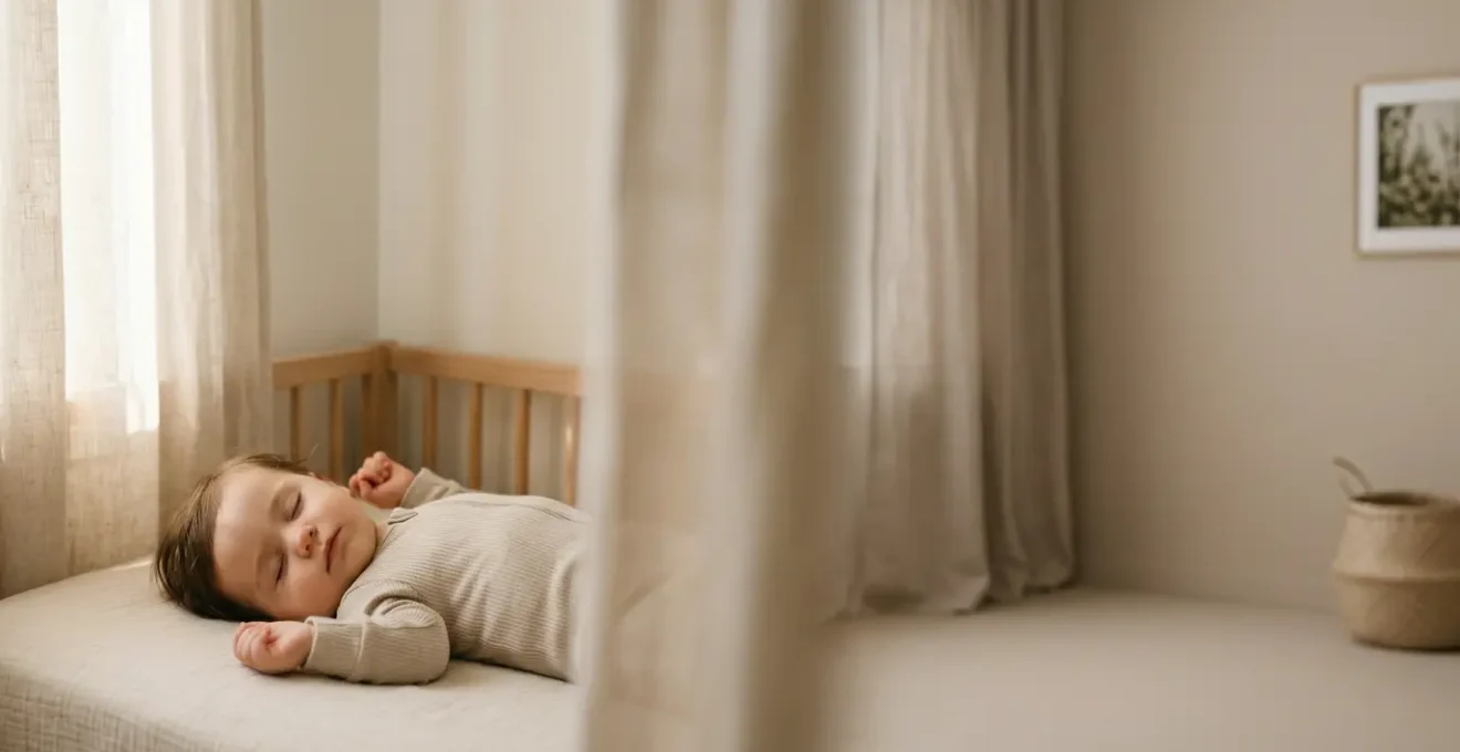 Bébé paisible endormi dans un environnement serein illustrant un rythme de sommeil équilibré