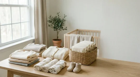 Composition minimaliste et apaisante pour l'arrivée de bébé en France